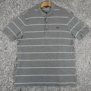 Fred Perry Polo Shirt Men's XL Gray Stripes Short Sleeve Designer Preppy Golf